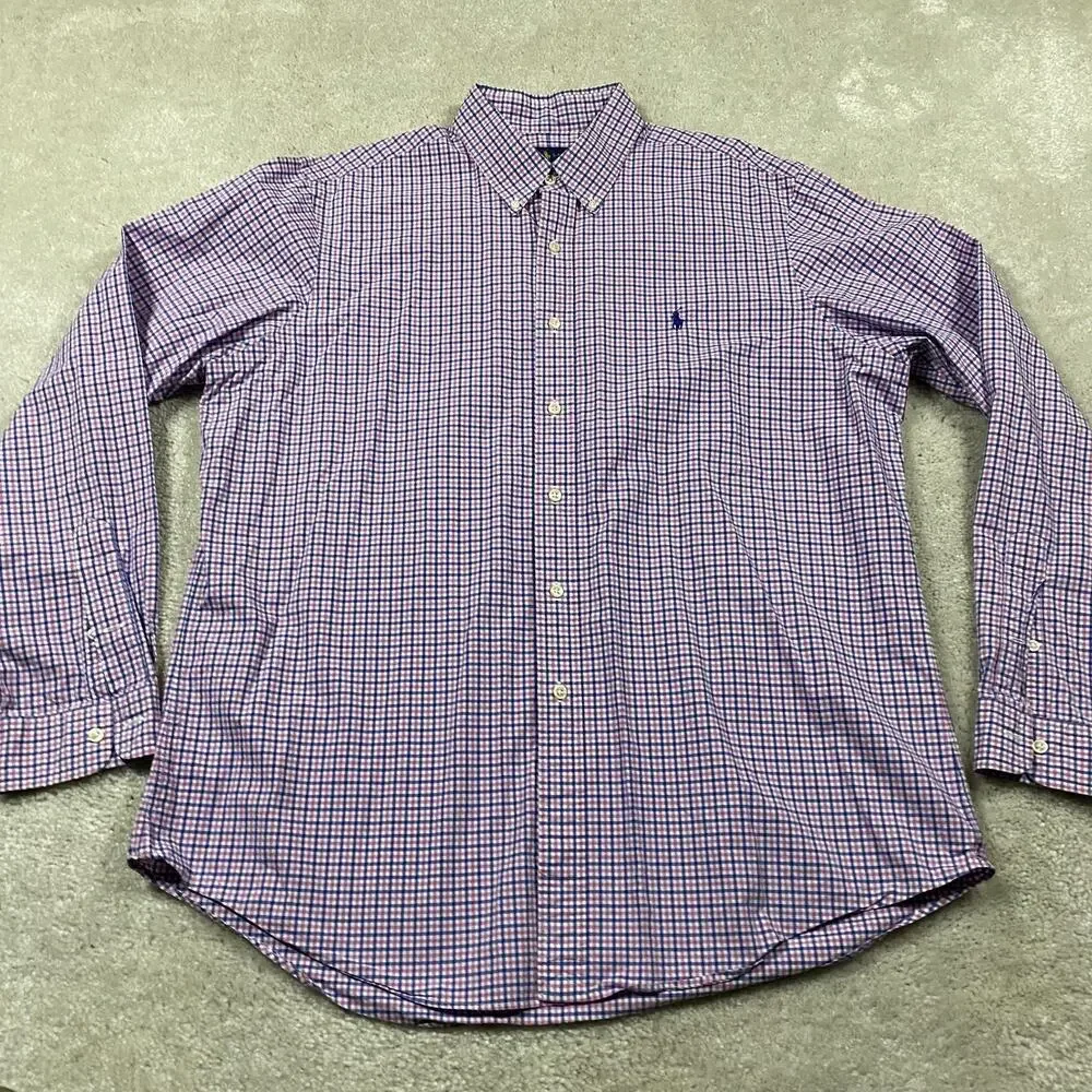 Polo Ralph Lauren Shirt Mens XL Blue Pink Check Button Down Cotton Pony Preppy